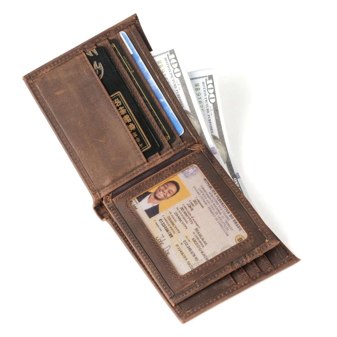 Multi Card Top Layer Cowhide Wallet Clip Men's Anti-theft Brush RFID Coin Purse Short Bi-fold Genuine Leather