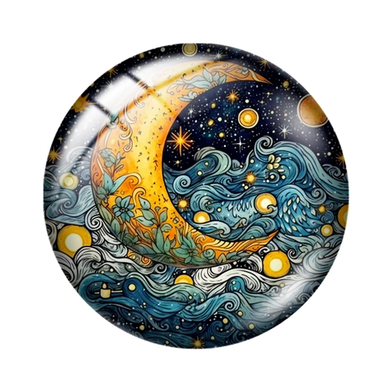 Starry Night Moon Clip Art  10pcs 12mm/16mm/18mm/25mm Round Photo Glass Cabochon Demo Flat Back Making findings