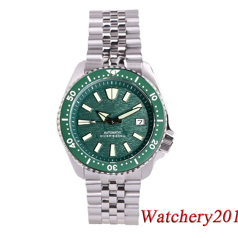 Tandorio Green Dial NH35A Automatic mechanical Dive Watch For Men Date Window Sapphire Crystal Steel Bracelet Rubber