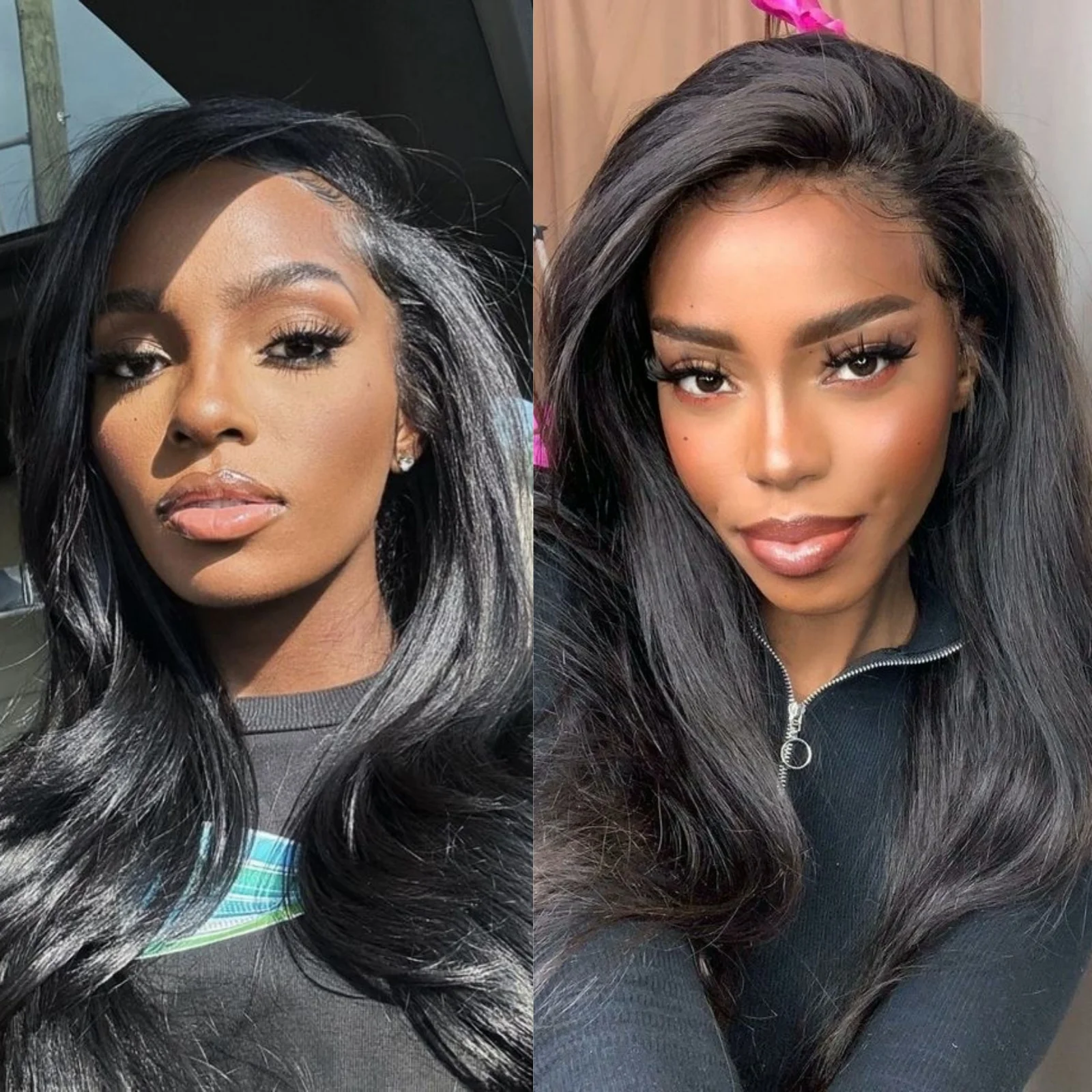 Long Black Wig Synthetic Lace Front Wig Natural Wavy Jet Black Long Straight Hair 13x4 Frontal Colored Wigs for Women Daily