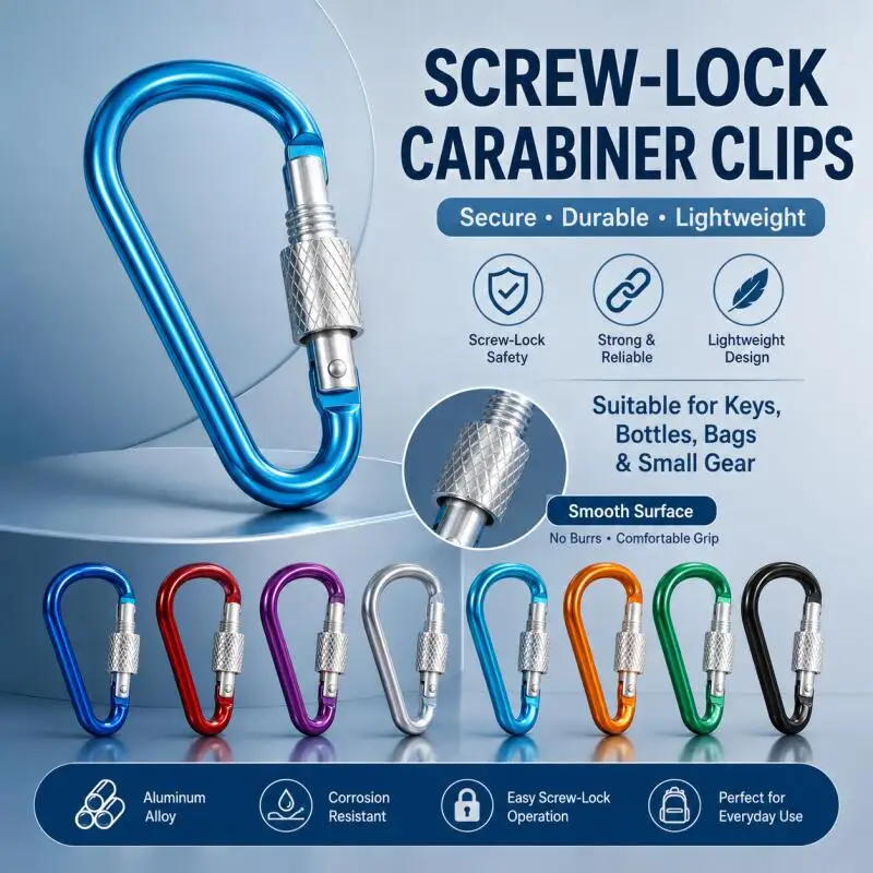 100/50/20/10 Stück Aluminiumlegierung D-förmiger Karabiner mit Verriegelung, 5 # Sichere Schlüsselanhänger-Rucksackschnallen, Windseilverschluss – Detail 1