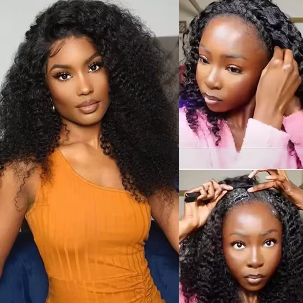 غريب مجعد نصف شعر مستعار شعر الإنسان 200% الكثافة 32 بوصة شعر مستعار مجعد الشعر البشري 3 في 1 نصف الباروكات الرباط سلس الوجه في الباروكات