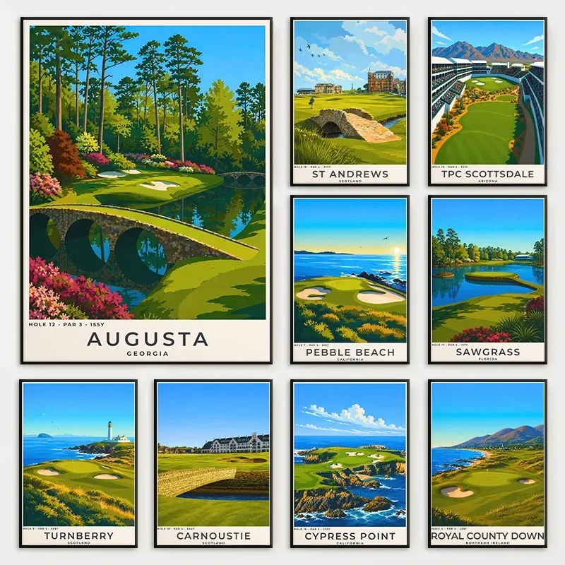 Modern Golf Locations Travel Scenery Poster Sawgrass Augusta Masters Clubhouse Canvas Painting Wall Art for Club Room Home Decor