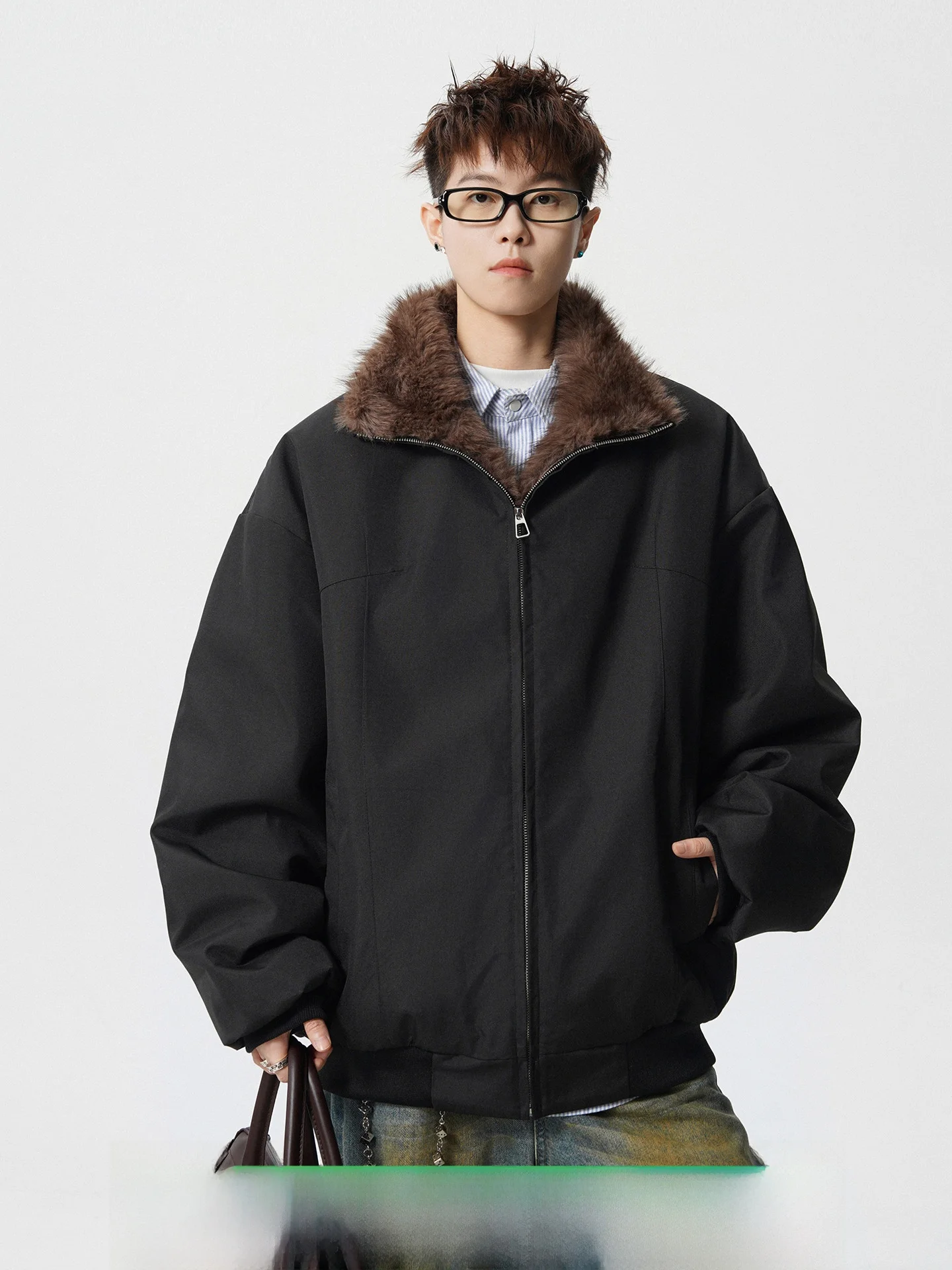 

Boyue American Sle Ox Cloth Cotton Jaet with Fce Collar Warm Men's Outerwear Thiened Winter Coat Youth Faion