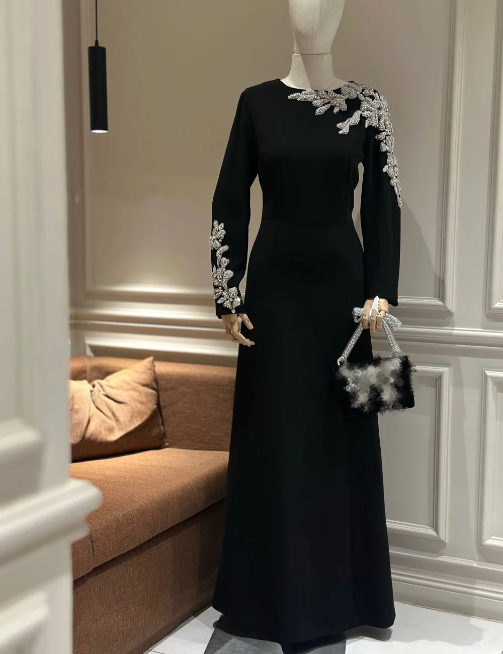 تخصيص جيرسي معقدة نمط مطرزة ألف خط مغرفة الرقبة فساتين سهرة طويلة فاخرة 2025 رعوية بسيطة