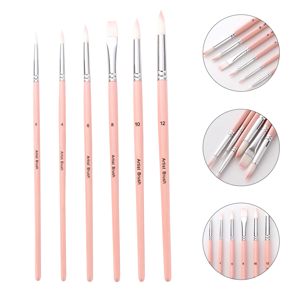 

6 Pcs H Paint Brushes Nylon Hair for Watercolor Acrylics Art Painting Brush Painting Craft Home Decor Stencil