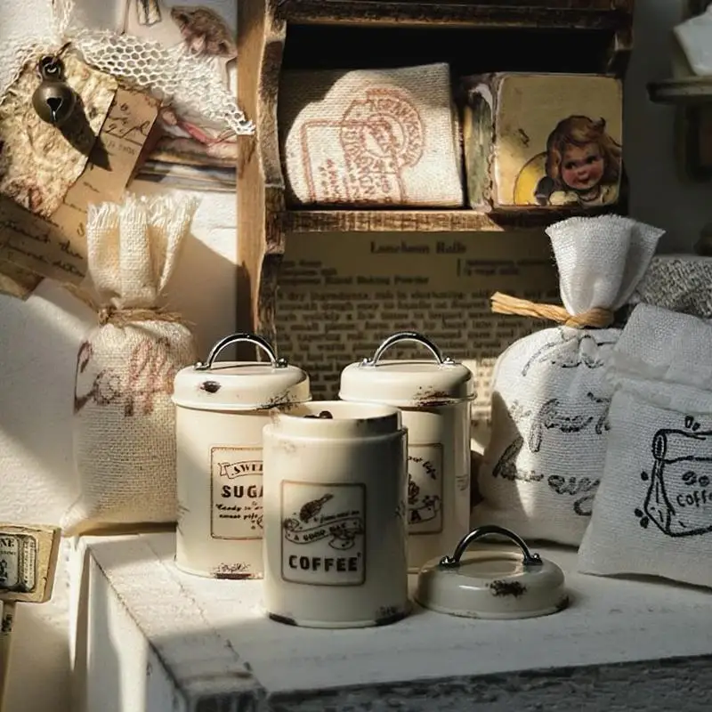 3Pcs Miniature Dollhouse Mini Food/Tea/Coffee Cans Round Storage Bottle Model For Doll Scene Ornament Accessories