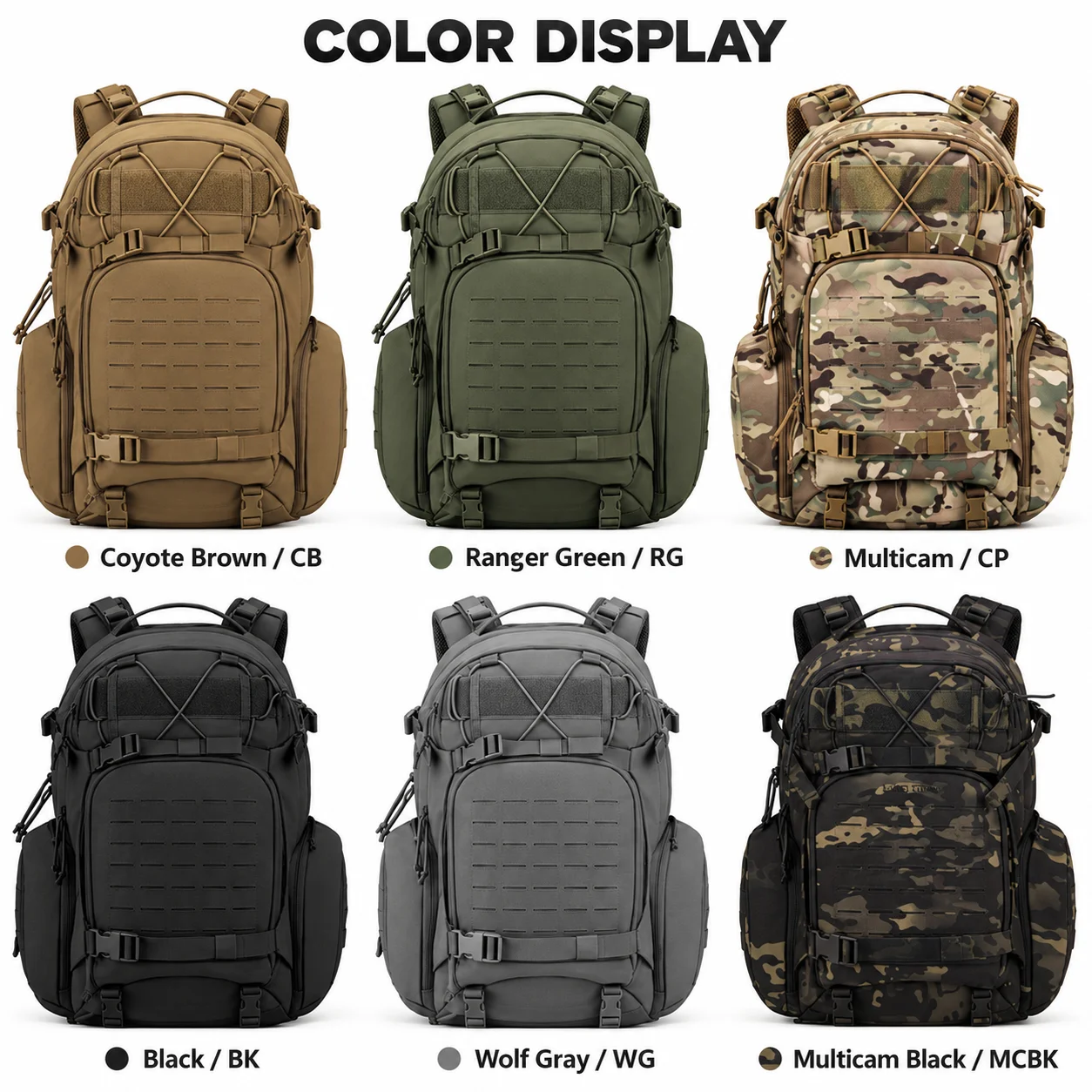 Tactical Outdoor Backpack Military Style Hiking Bag MOLLE System Large Capacity Travel Pack Adjustable Shoulder Straps Bag