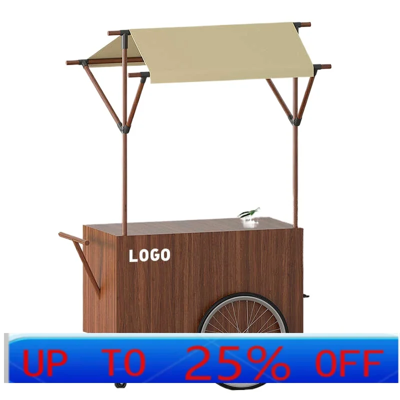 CX  mobile solid wood promotion booth shelf wrought iron float stall display pastoral push food cart