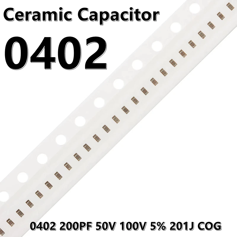 200PF 0402 50V 100V 5% 201J ตัวเก็บประจุแบบขดลวด1005 SMD เซรามิก (100ชิ้น)