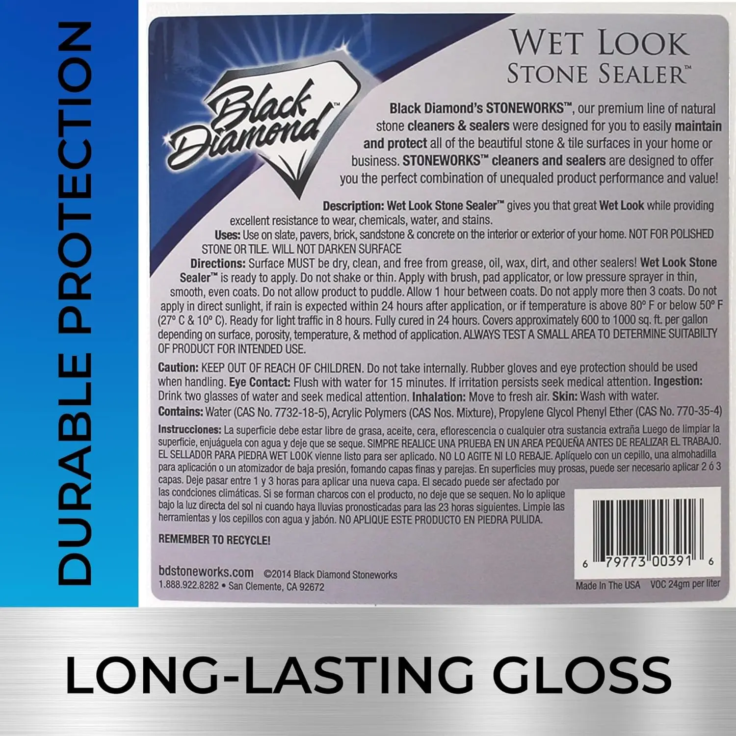 Natural Stone Sealer. Durable, Long-Lasting Gloss Protection. Interior and Exterior Pavers, Slate, Sandstone, Travertin