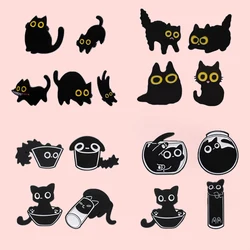 4-5pcs Black Cat Enamel Pins Set Cute Big Eyes Kitten Animal Brooches Lapel Clothing Badges Cartoon Jewelry Gift for Friends