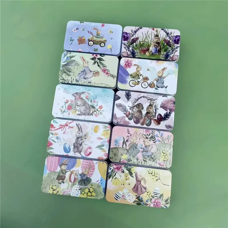 10 Pcs  Fairy Tale Cartoon Rabbit  Rectangular  Metal Storage Pencil Boxes  For Ornaments,Wedding Candy ,Sundry Goods，Cute Gift