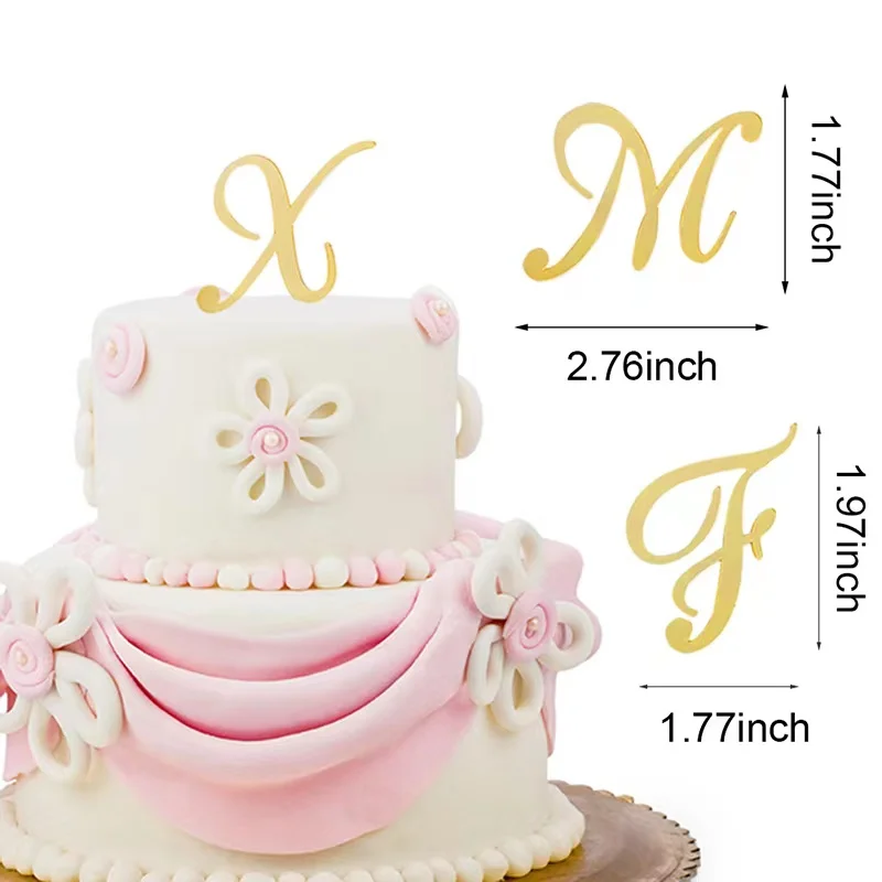 26 letras inglês feliz aniversário bolo topper ouro acrílico festa de casamento cupcake topper para decorações do bolo A-Z letras conjunto