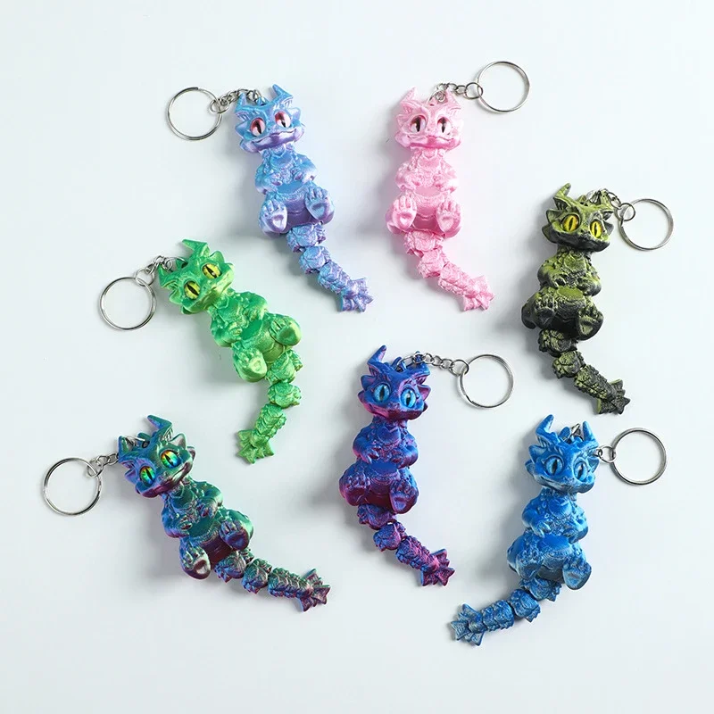 ثلاثية الأبعاد مطبوعة لطيف التنين المفاتيح مع يتقلص المنقولة أجنحة الذيل الإبداعية متعددة المفاصل المنقولة محاكاة الحيوان قلادة الاطفال هدية #2