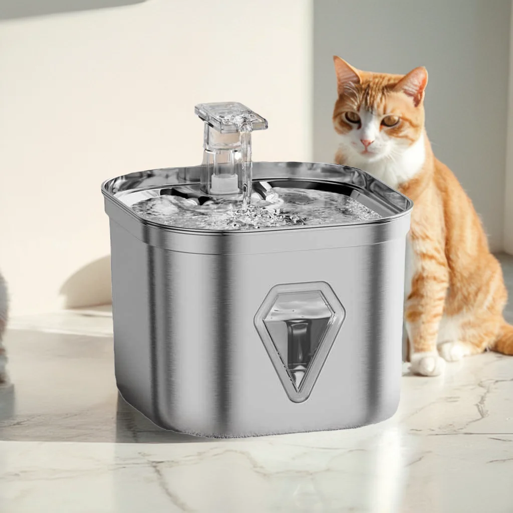 

2.2L/73oz Stainless Steel Cat Water Fountain High-end design pet water fountain Filters all hair impurities Water Level Window