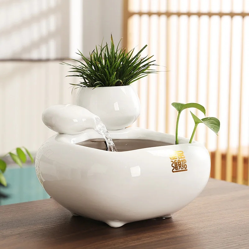 New Chinese Style Wealth Attracting Flow Ornaments Ceramic Desktop Living Room Tea Table Decorations Circulating Water Landscape