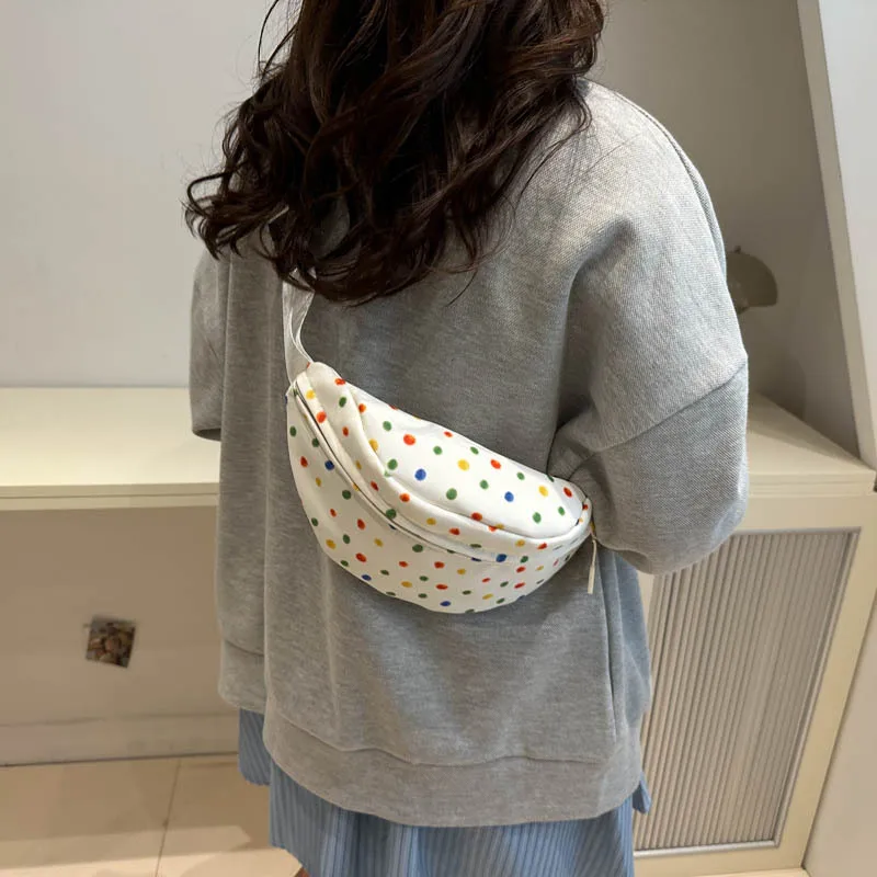 2024 New Rainbow Polka Dot Women's Small Breast Bag Mobile Phone Change Bag Casual Fashion Simple Underarm Versatile Breast Bag