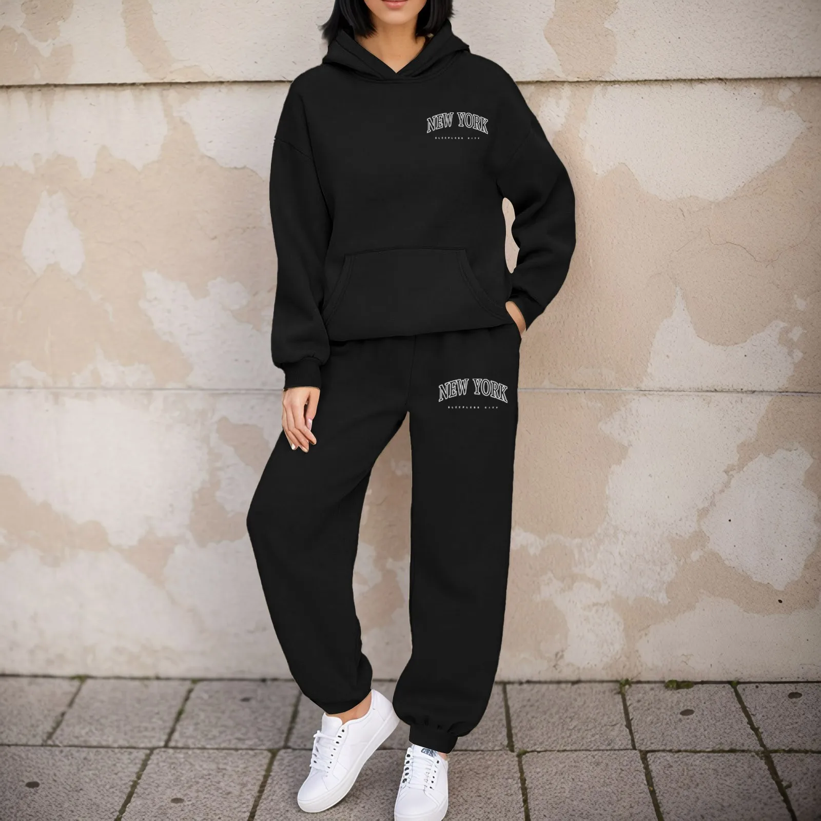 Women's Casual Hoodies 2 Piece Sets Autumn Plus Size Letter Print Tracksuit Set Sweatshirts+Sweatpants Sportswear Trousers Suit