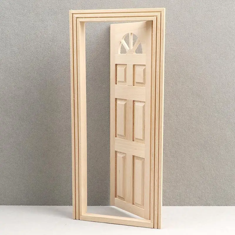 1 Set Unfinished Wood 6-Panel Door Furniture for 1/12 Dolls House, Miniature Fairy Garden Decoration Accessories