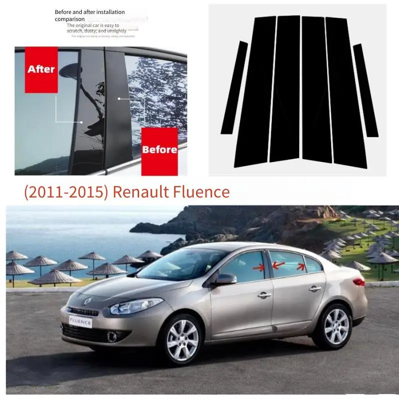 

For Renault Fluence 2011-2015 6PCS Window Trim Covers Center Film Column B C Pillar Posts Sticker Car Accessories