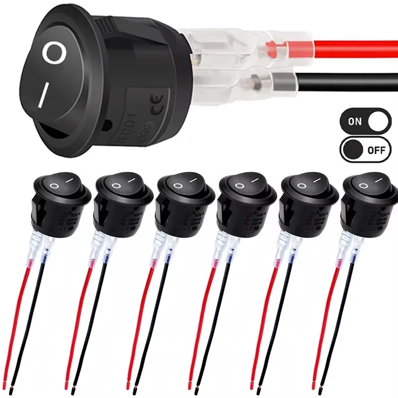5 Pcs ON/Off Round Rocker Switches SPST 20mm Mini 12 Volt DC Mini Circle Toggle Switch 12V for DIY Apply Car Automotive RV 2 Pin