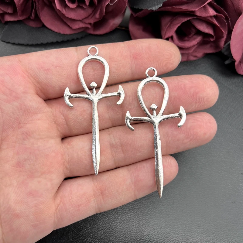 5pcs Charms Cross Forked 63x29mm Antique Silver Color Plated Pendants Making DIY Handmade Tibetan Silver Color Jewelry