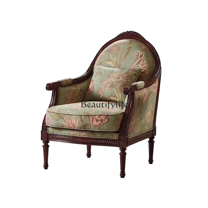 

FG17American all-solid wood fabric single sofa chair European simple leisure chair