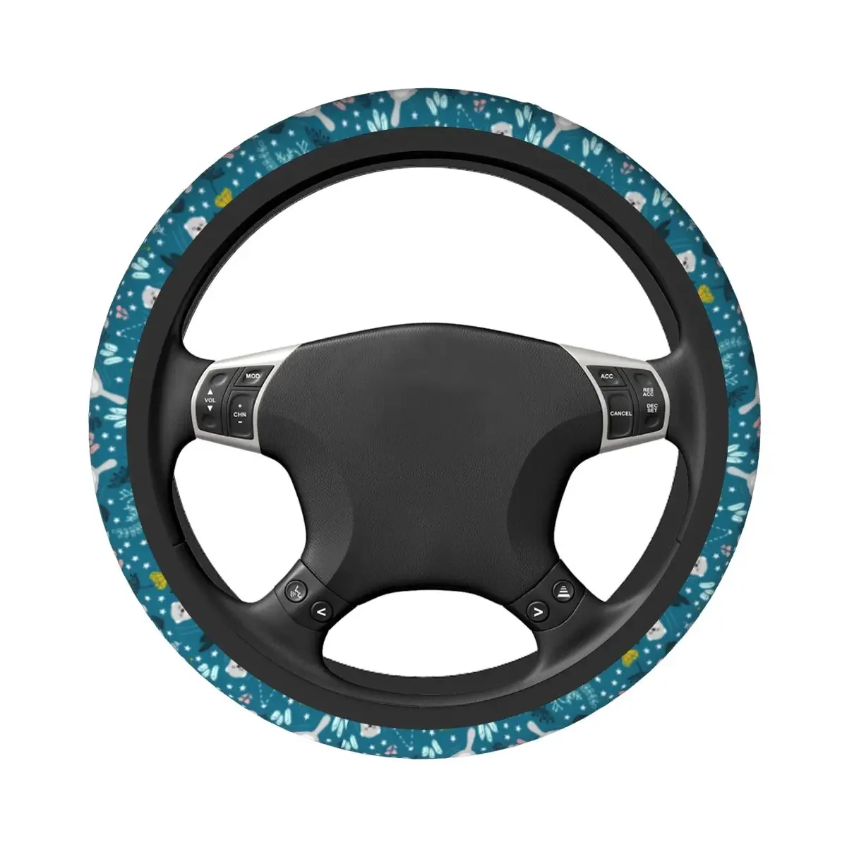 Sea Otters Plaid Green Car Steering Wheel Cover 37-38 Non-slip Animal Collage Elastische Car-styling Interior Accessories