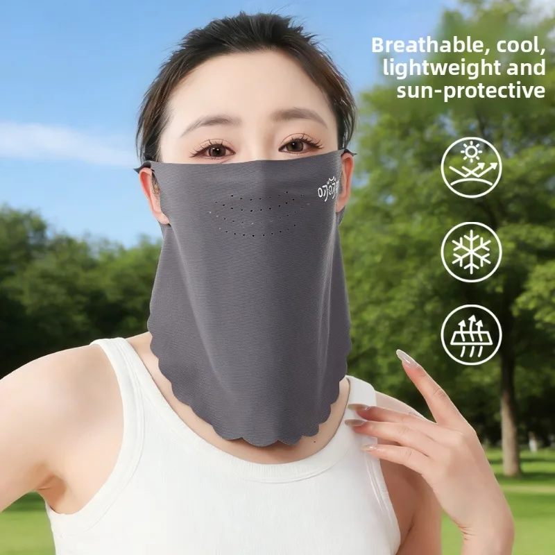 Women Summer Ice Silk Thin Breathable Sunscreen Mask Neck Face Cover UV Protection Outdoor Cycling Driving Lightweight Cooling