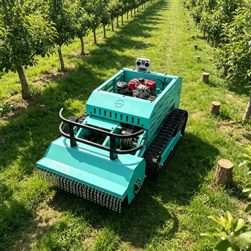 Remote Control Flail Lawn Mower 800mm Engine RC Tracked Crawler Robot Grass Cutter 4 Stroke CE Orchard Vineyard