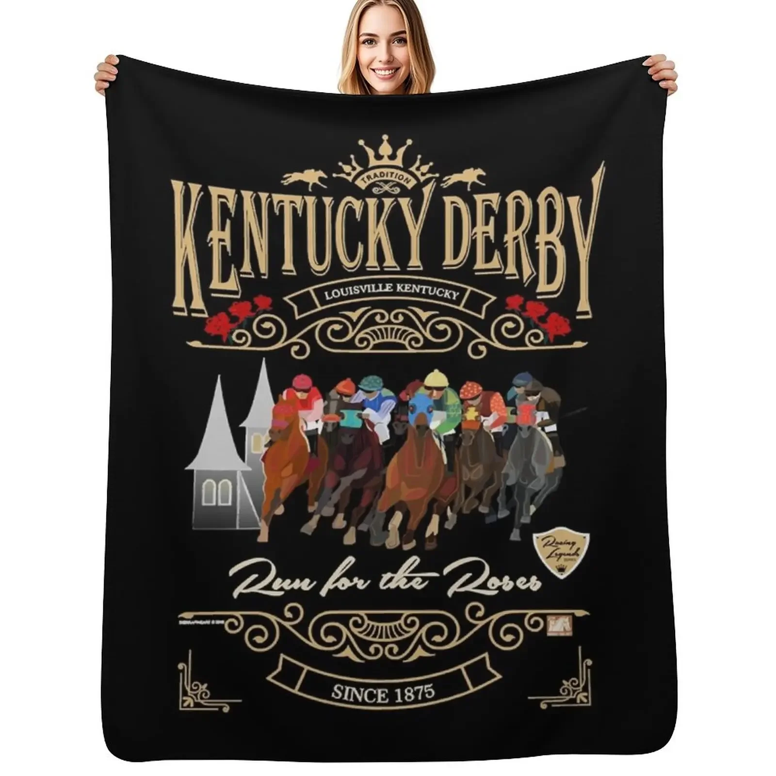 

Kentucky Derby Run for the Roses Horse Racing Masks Throw Blanket Large Plush Flannel Vintage Blanket