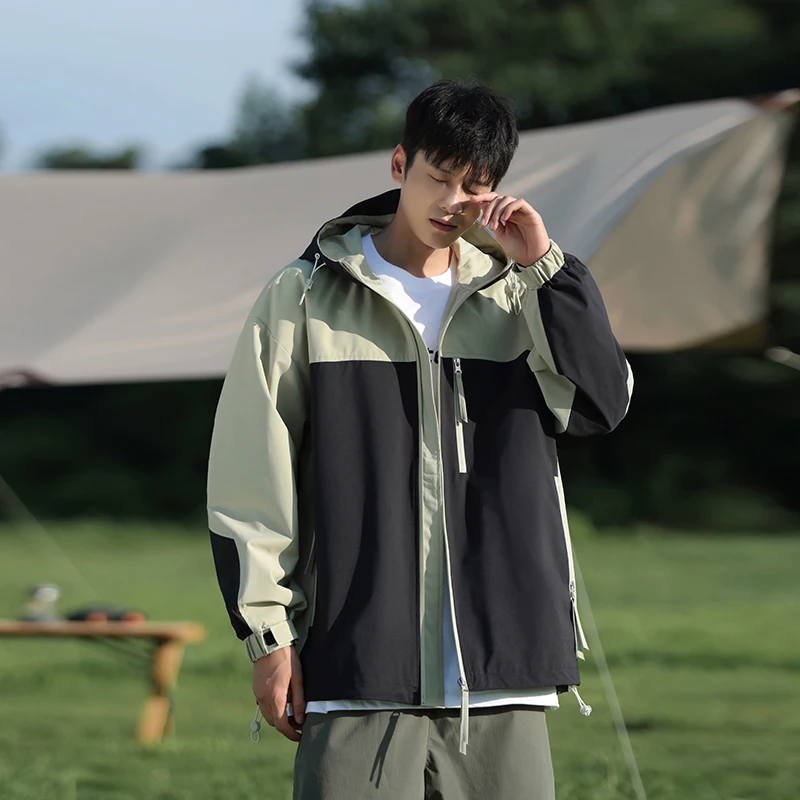 

Мужская куртка с капюшоном 2026: Новинка Весна-Осень, с длинными рукавами, на молнии, повседневная, ветрозащитная, из полиэстера, молодежная, модная верхняя одежда