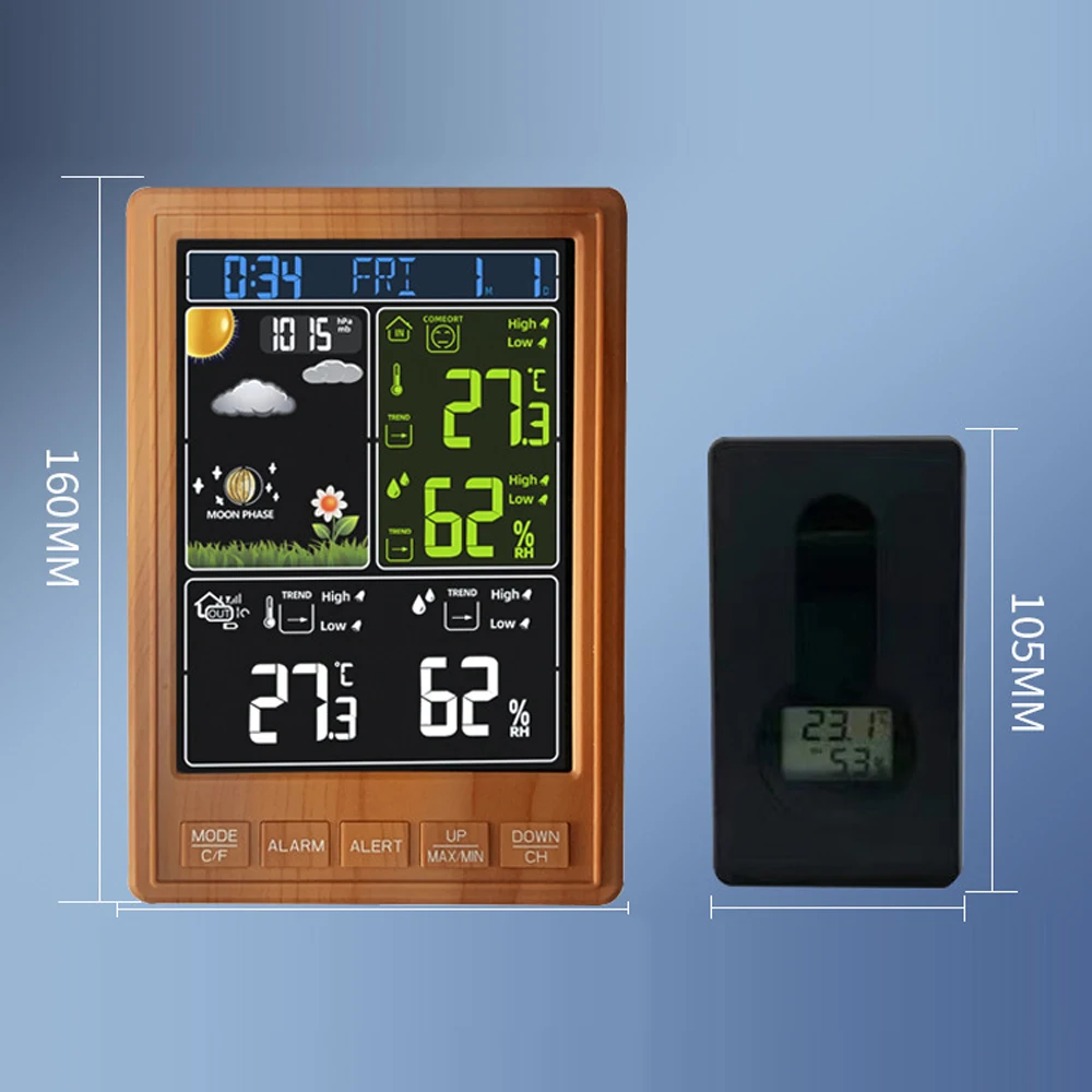 Multifunctional Weather Station Wireless Thermometer Temperature and Humidity Monitor Weather Forecast Clock Backlight Barometer