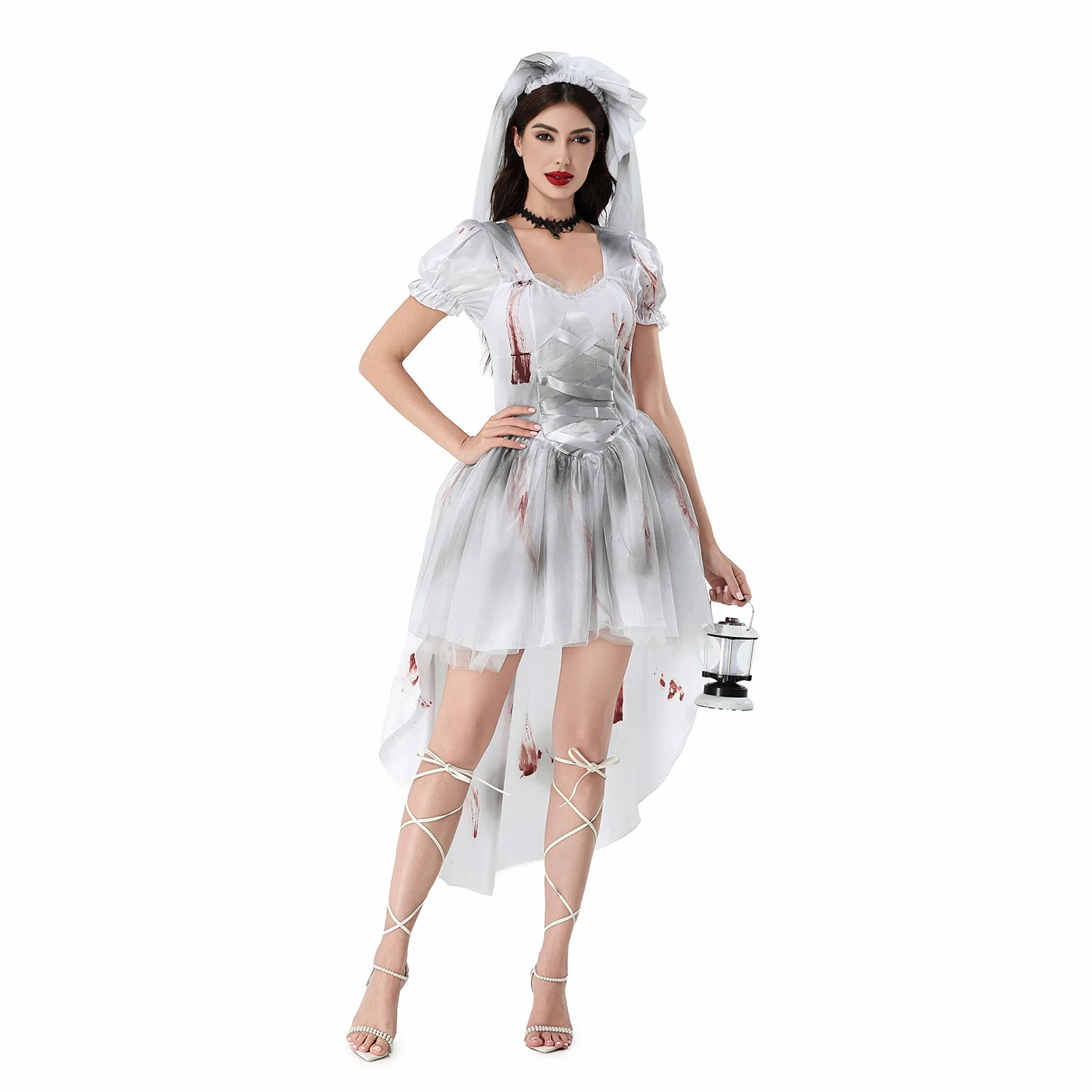 

loween Witch Costume Tailcoat Bloodstained Doll Performance Gown Ghost Bride Gothic Sle Women's Ethnic Stage Clo...