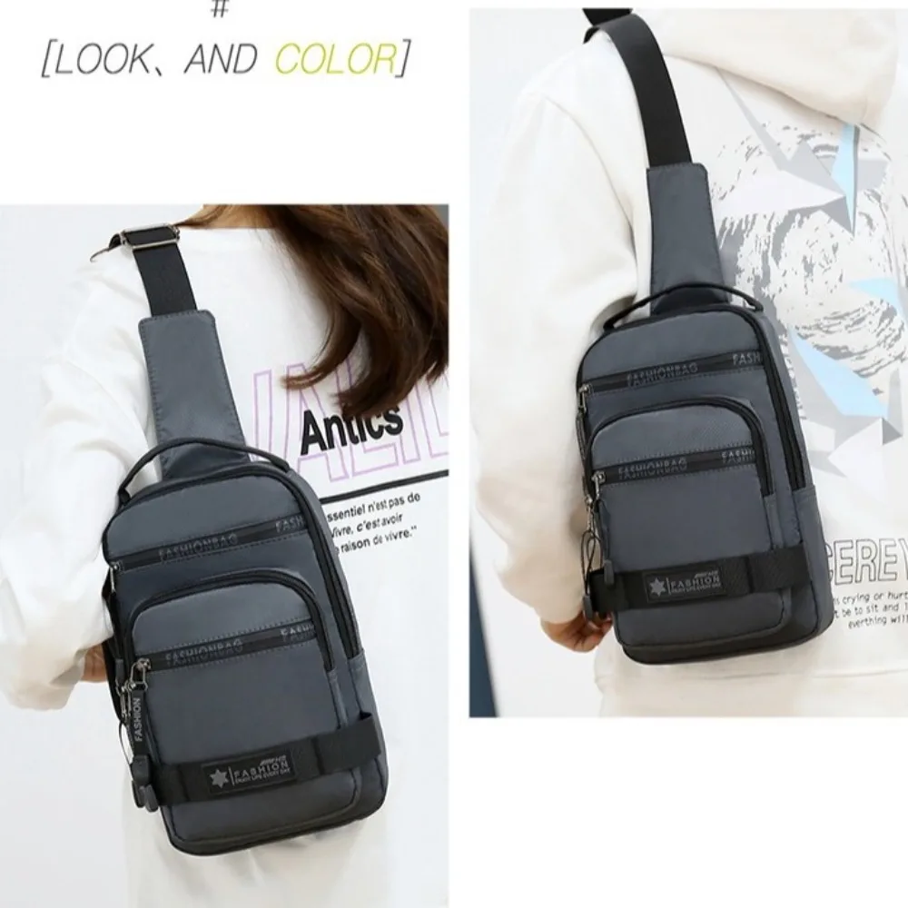 

Fashion Multi Pockets Men Chest Bag Cloth Shoulder Bag Sports Message Bag Zipper Solid Color Crossbody Bag Travel