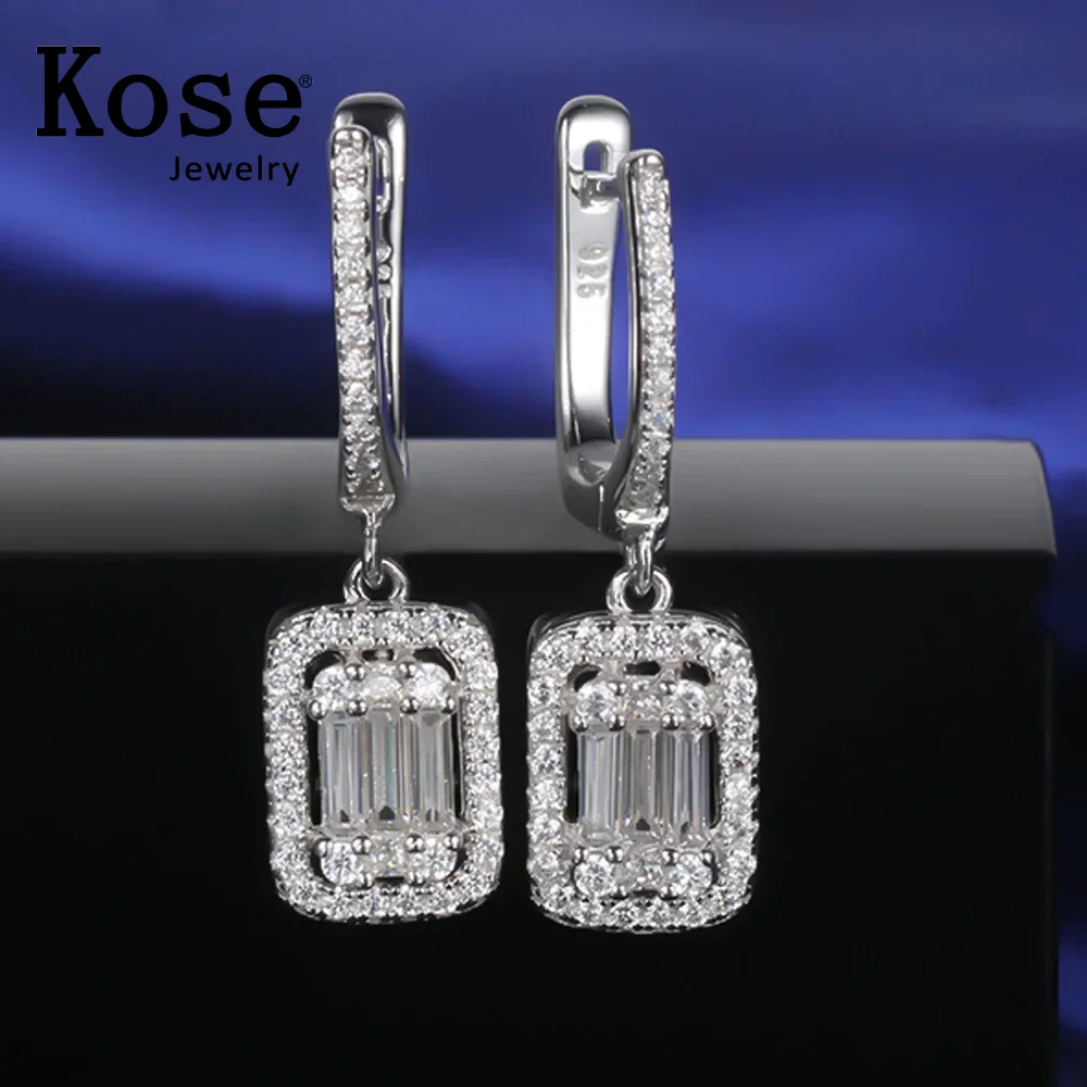 

KOSE 925 Sterling Silver Women's CZ Zircon Gemstone Silver Drop Earrings Luxury Drop Earrings Wedding Jewelry Gifts