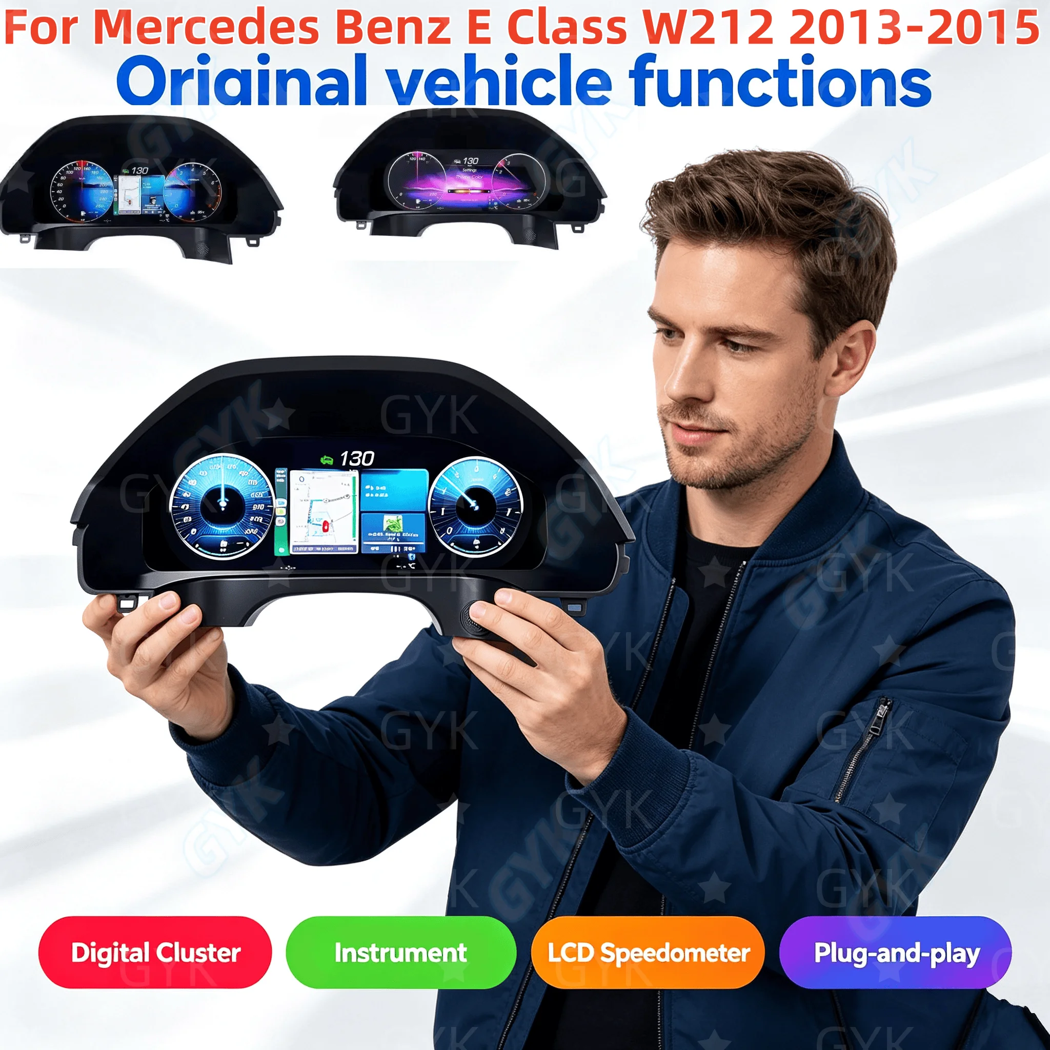 CarPlay Cluster For Mercedes Benz E Class W212 2013-2015 Upgrade 12.3Inch Cluster Speedometer Smart Dashboard LCD Digital Instru
