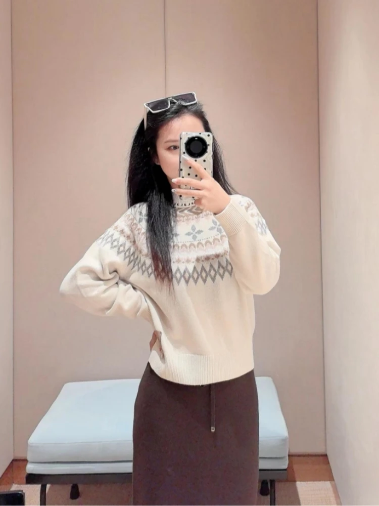 

New 2024 Autumn Yak Wool Knitted round Ne Pullover Ethnic Tassel Splicing Color Women's Faion Commute Sle Straight Cut