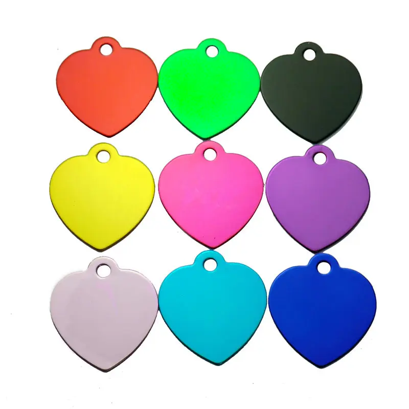 Wholesale 20Pcs Customized Name Phone NO. ID Tags Cat Charm Personalized Pet Supplies Aluminum Keyrings Heart Shape Lable