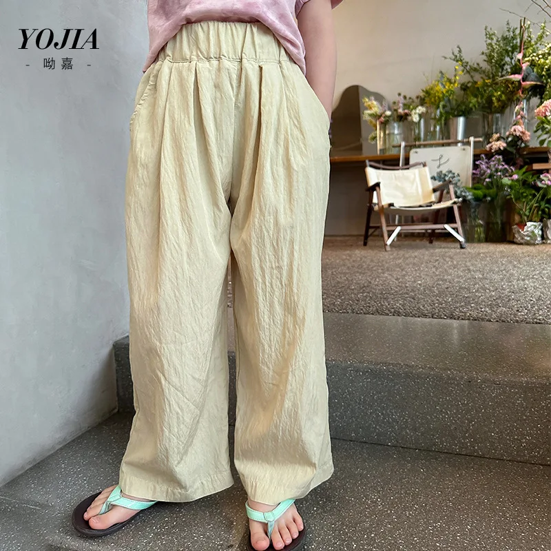 

Girls Summer Pants 2024 New Relaxed Casual Girls Big Children Mosquito Pants Children Mountain Pants Summer Beige Cotton Pant