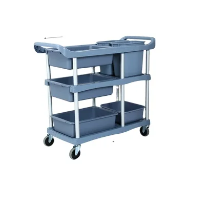 Black or Gray Colour 3-Tier Restaurant Hotel Kitchen Restaurant Service TrolleyServing Hand Trolley with Wheels