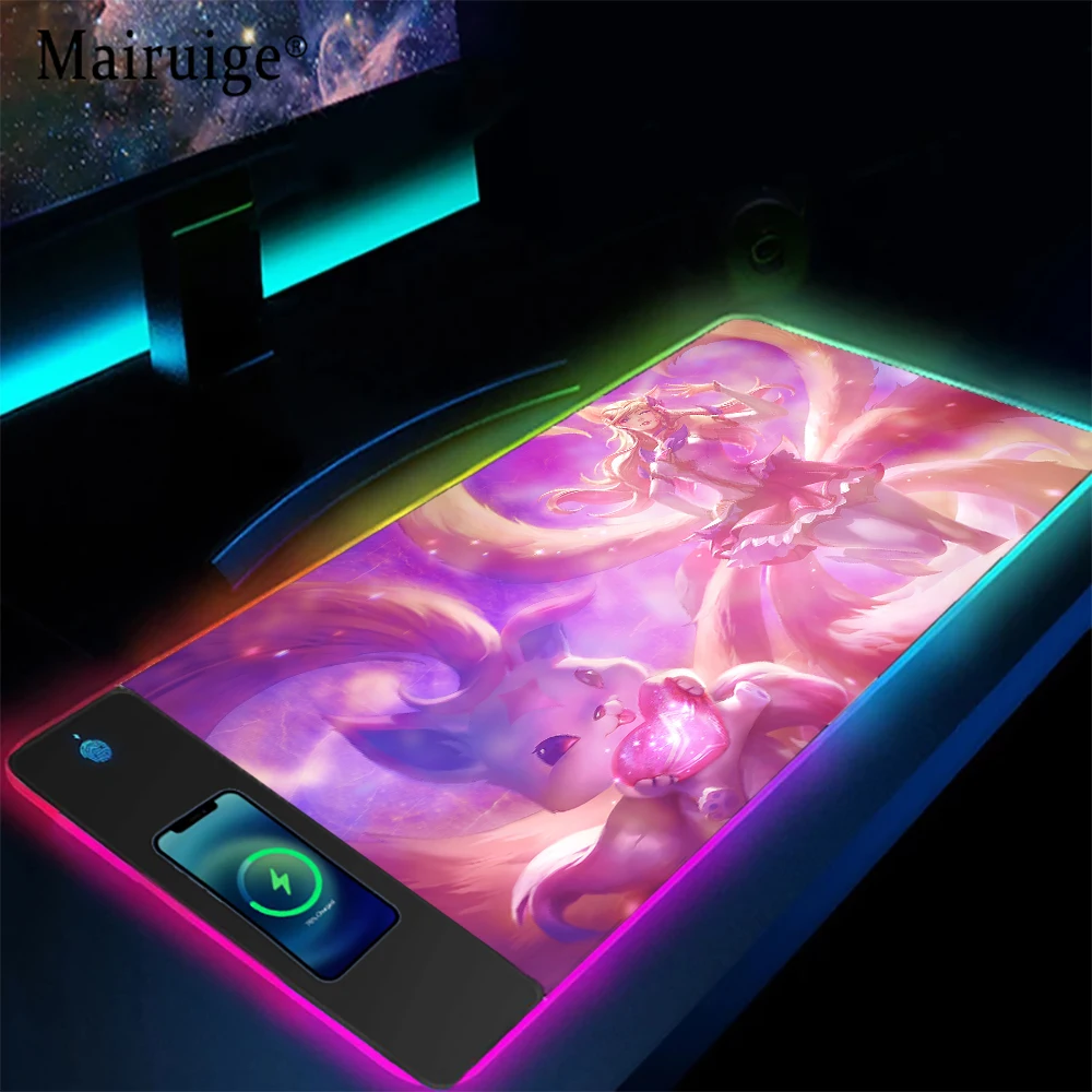 

Wireless Charging Mousepad Xxl Gamer Table for Pc Pad Mouse Star Guardian Ahri Lol Mouse Pad Rgb Computer Mat Office Accessory