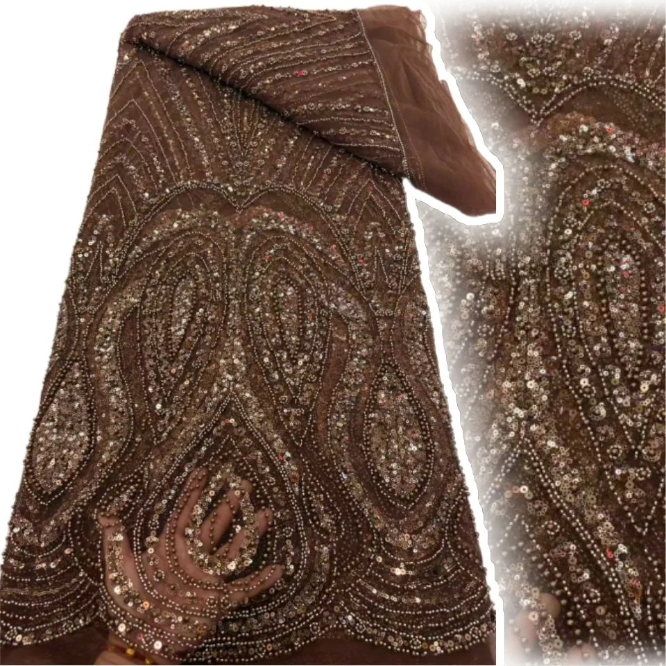 

5 лет кружевная ткань темно-зеленого цвета с бисером, роскошная кружевная ткань высокого качества, фиолетовое золото 2025 года, кружевная ткань с блестками для шитья CC1485