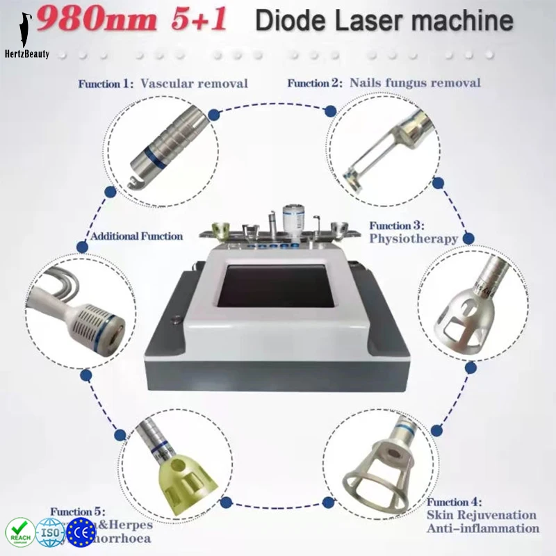 

5 In1 980 Diode Laser Blood Vessels Removal Machine Nail Fungus 980nm Removal Spider Veins Diode Laser Vascular Removal Salon