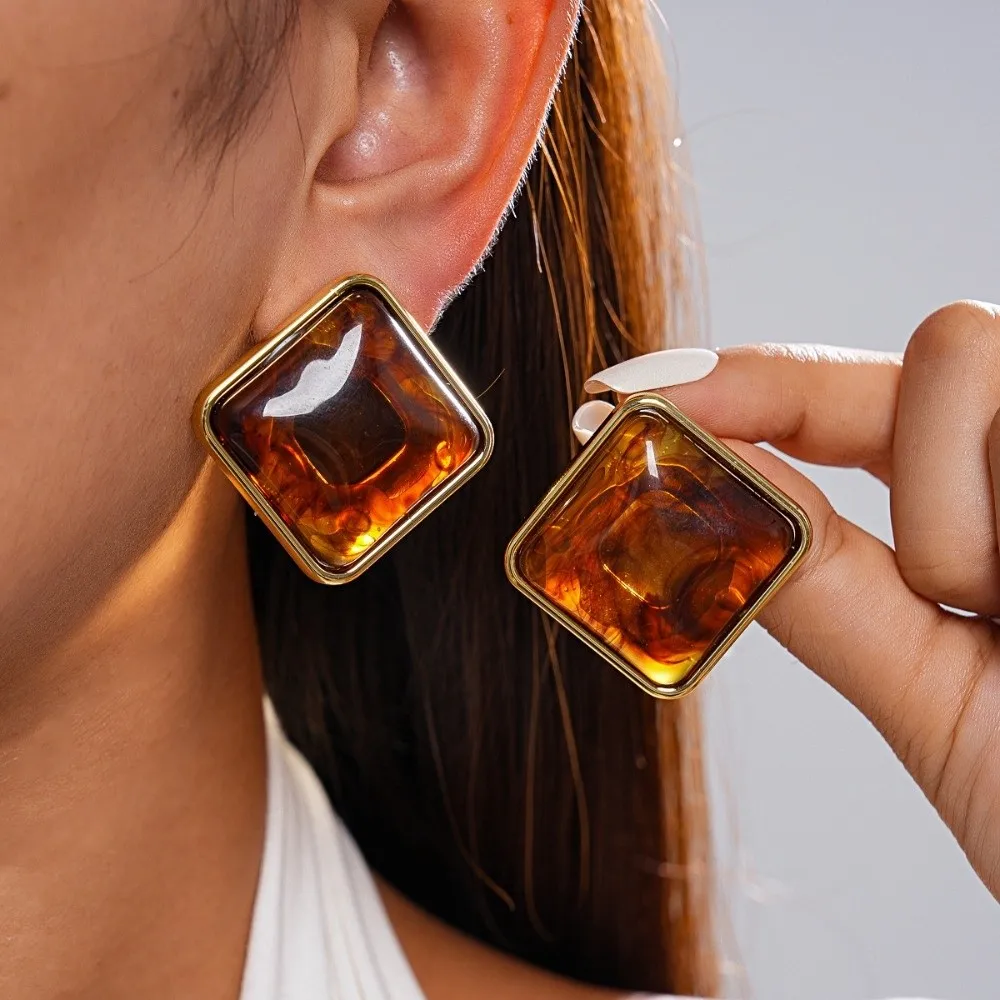 New Colorful Square Stud Earrings Aesthetic Marble Texture Ear Studs Irregular Smudging Acrylic Geometric Earrings Gifts