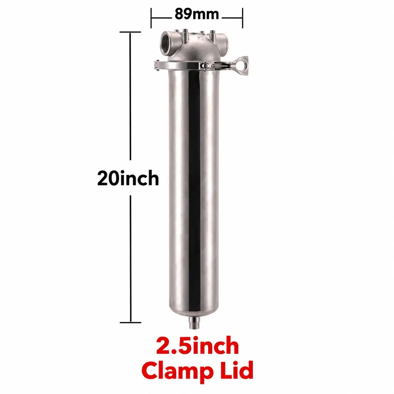 20 x 2.5 Inch Metal Water Filter Housing, Stainless Steel Whole House Prefilter for Well Water, 1/2