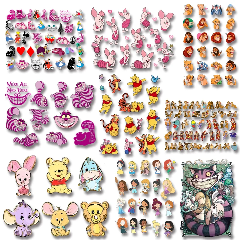 Disney Bundles Characters Cheshire Cat Chip n Dale Piglet Simba Iron on Transfers Patches on Clothes