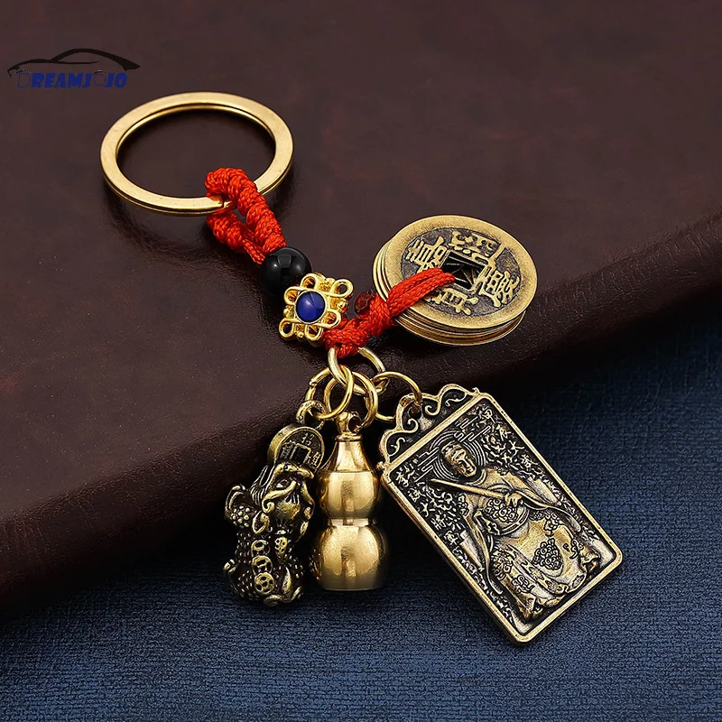 Tai Sui Fu Dragon Year Card Pendant Gourd Bronze Keychain Feng Shui Zodiac Bag Pendant