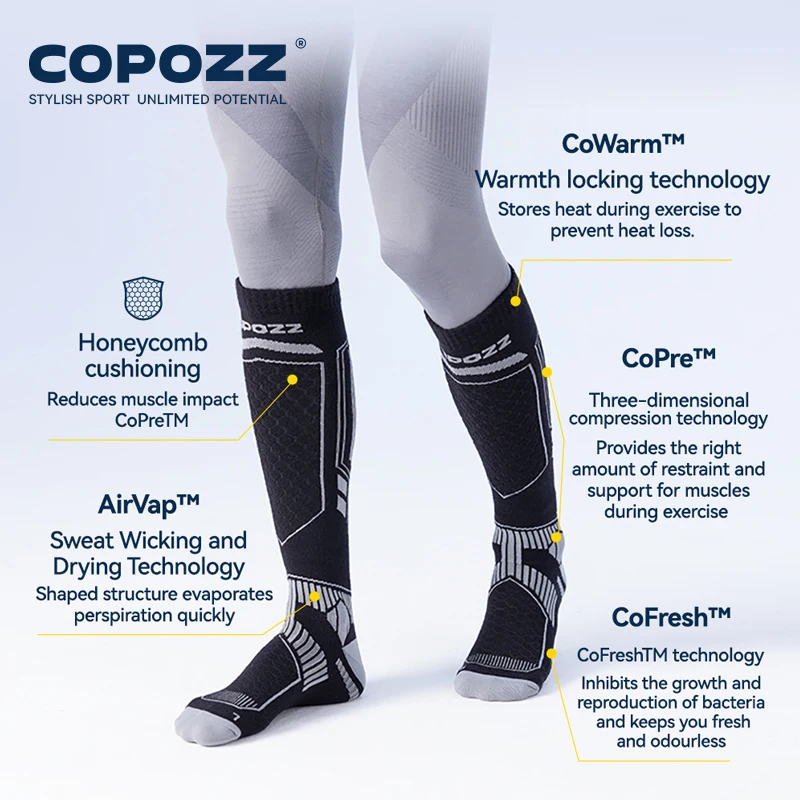 COPOZZ New Winter Ski Socks Men Women Thermal Merino Wool Long Ski Socks Snowboard Cycling Skiing Soccer Socks Thickened Sock